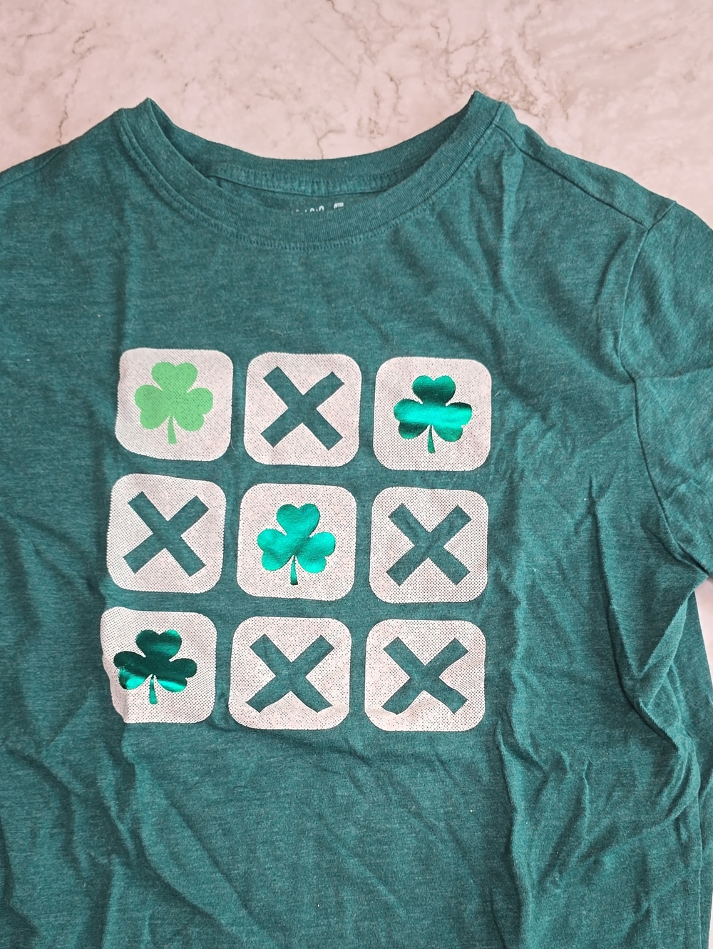 Cat & Jack Boys XL Green Tee with clovers and tic tac toe